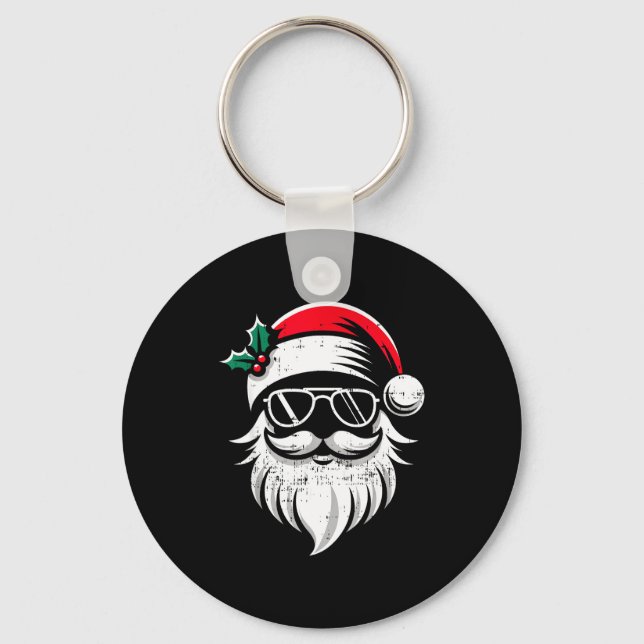 Porte-clés Santa Claus Face Sungles With Hat Beard Christmas  (Recto)