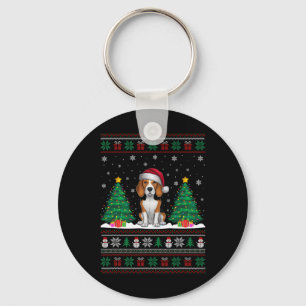 Porte-clés Santa Hat Chien Beagle Noël Lumières Arbre Vilain