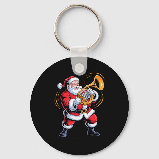 Porte-clés Santa Playing French Horn Funny Holiday Chrismas X (Recto)