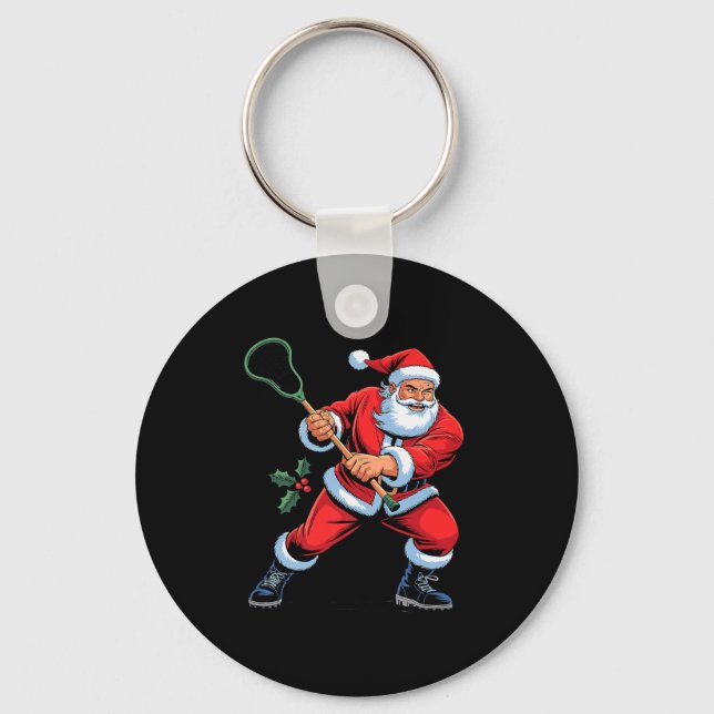 Porte-clés Santa Playing Lacrosse Funny Holiday Christmas Xma (Recto)