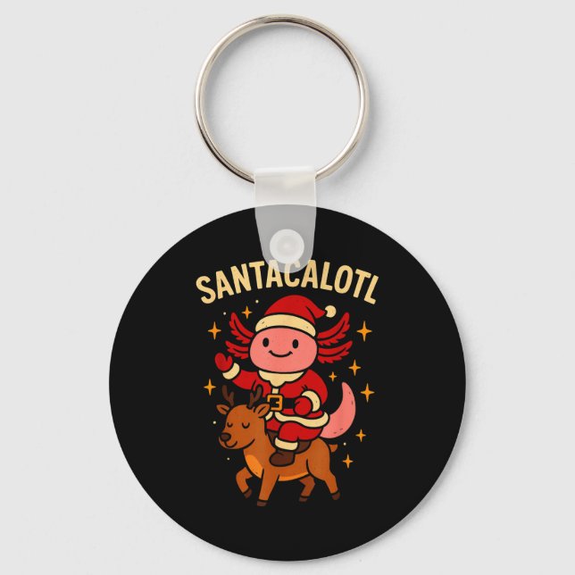 Porte-clés Santacalotl Santa Claus Cute Axolotl Snow Reindeer (Recto)