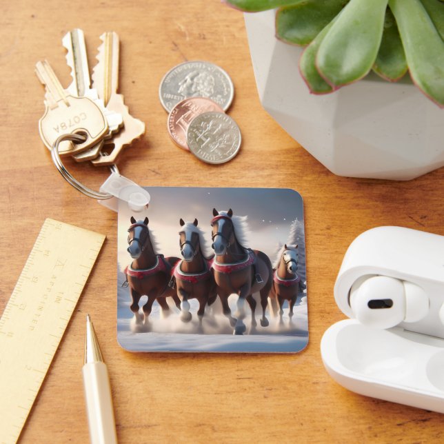 Porte-clés Santas Chevaux de Neige de Noël, (Bureau)