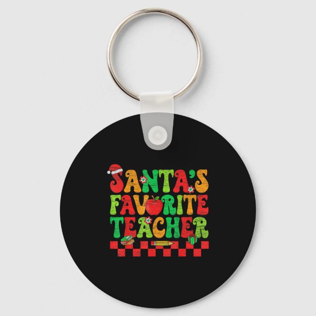 Porte-clés Santas Favorite Teacher Retro Groovy Christmas Xma (Recto)
