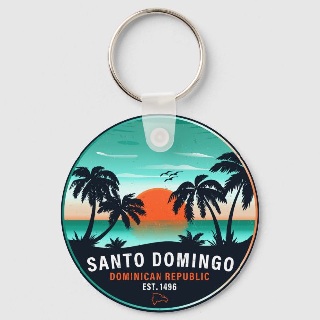 Porte-clés Santo Domingo République dominicaine Retro Sunset  (Recto)