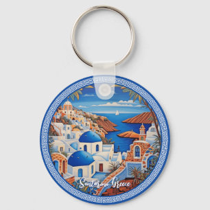 Porte-clés Santorin Grèce Island Peinture de la mer   Art du 