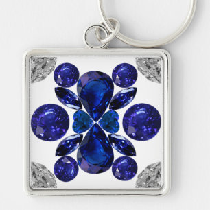Porte-clés Sapphire Diamond Gemstone Art Blue Porte - clé