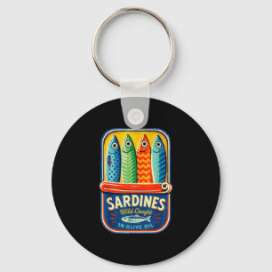 Porte-clés Sardines poisson en conserve graphique rétro d'été