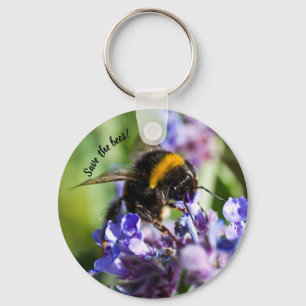 Porte-clés "Sauvez les abeilles" Abeille sur une fleur violet