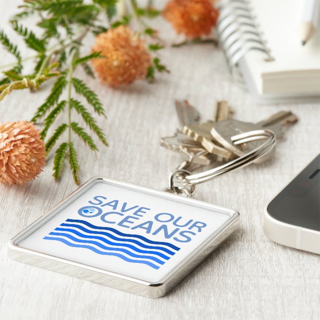 Porte-clés Sauvez nos océans Blue Stylisé Earth Waves (Côté)