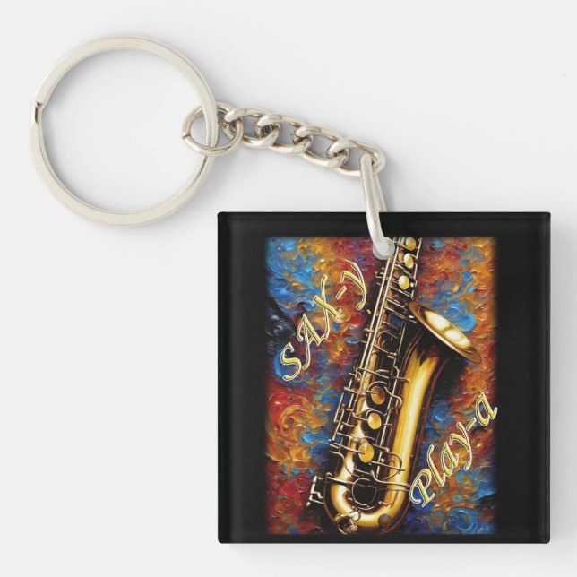 Porte-clés Saxophone - Van Gogh Style arrière - plan (Devant)