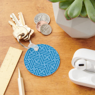 Porte-clés Sayagata motif, japonais, bleu et bleu bébé