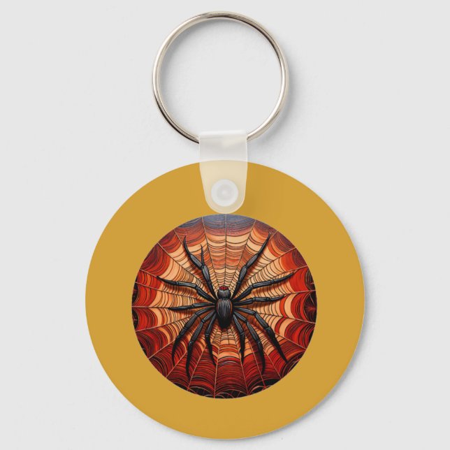 Porte-clés Scaey Black Spider Attend Sur Son Web (Recto)