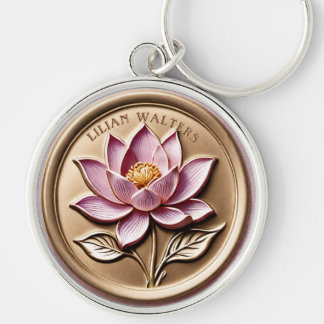 Porte-clés Sceau de cire d'or 3D Lotus Faux rose doré