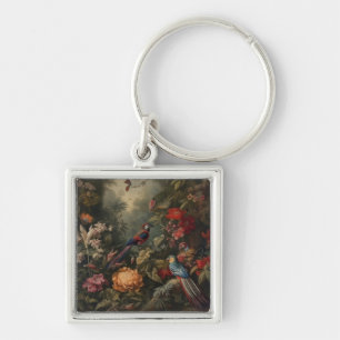 Porte-clés Scène botanique vintage oiseaux fleurs au paradis