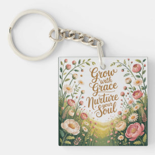 Porte-clés Scène De Chemin De Jardin Croissance Avec Citation