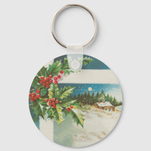 Porte-clés Scène de Noël Hiver de neige blanche