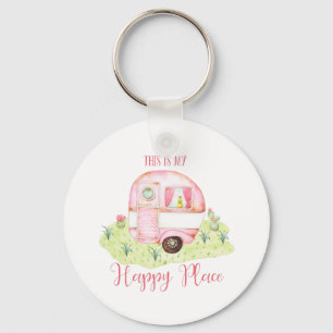 Porte-clés Scène rose mignonne de caravane de campeur