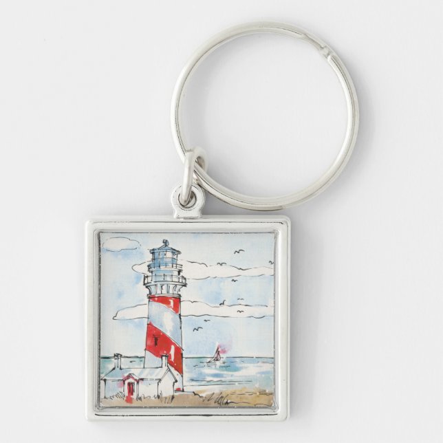 Porte-clés Scène rouge et blanche de phare (Devant)
