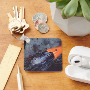 Porte-clés Science-Fiction vintage, Fusée Lune Qui S'Éteint