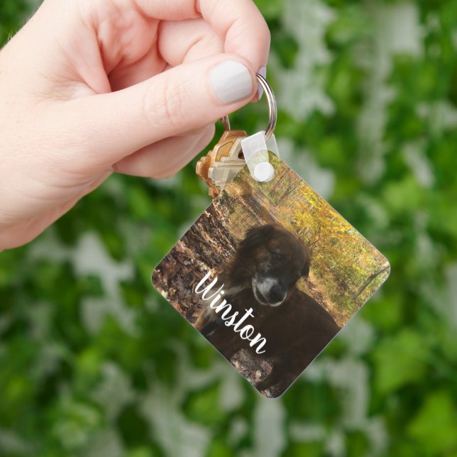 Porte-clés Script blanc photo personnalisé (main)