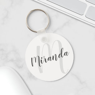 Porte-clés Script moderne Monogramme personnalisé et nom