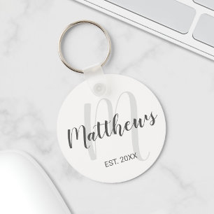Porte-clés Script moderne Monogramme personnalisé et nom de 