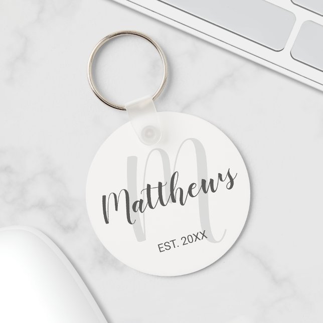 Porte-clés Script moderne Monogramme personnalisé et nom de f (Créateur téléchargé)