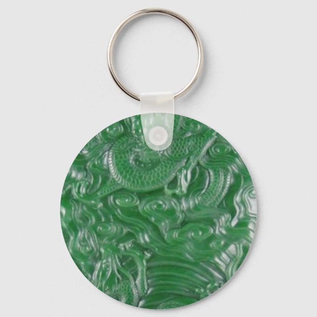 Porte-clés sculpture de dragon chinois de jade verte (Recto)
