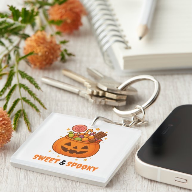 Porte-clés Seau citrouille plein de sucré - Halloween (Devant Droit)