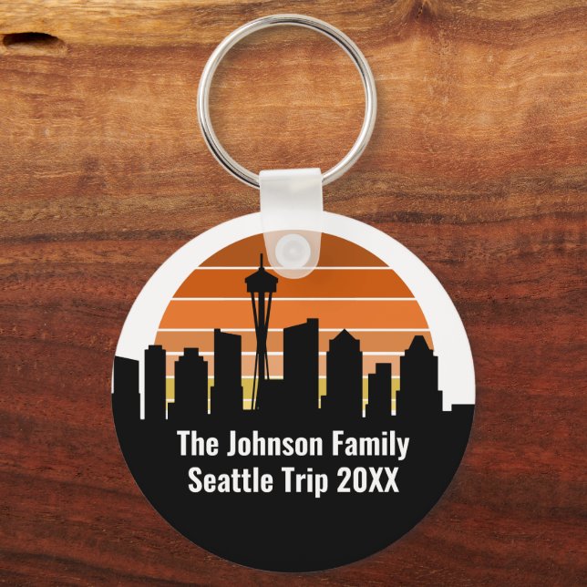 Porte-clés Séjour Sunset de Seattle Skyline Personnalisé (Recto)