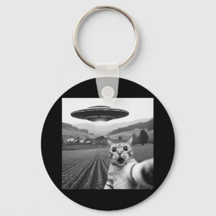 Porte-clés Selfie De Chat Avec Alien Ufo Drôle Cadeaux De Cha