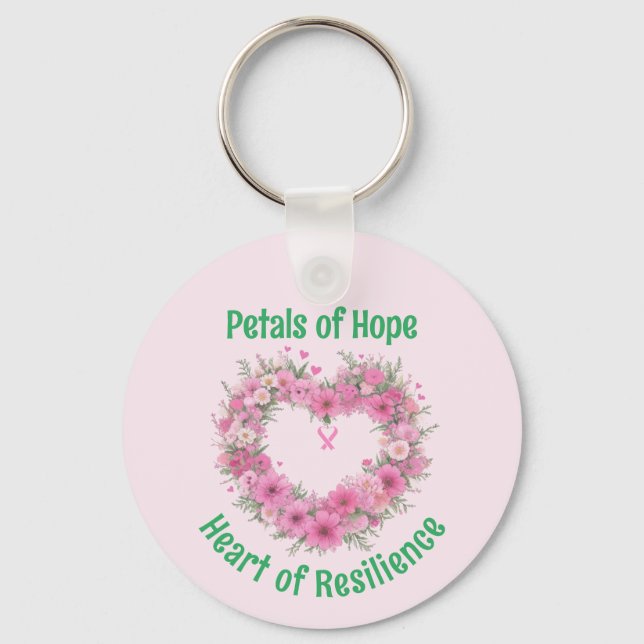 Porte-clés Sensibilisation au cancer du sein Coeur floral Mét (Recto)