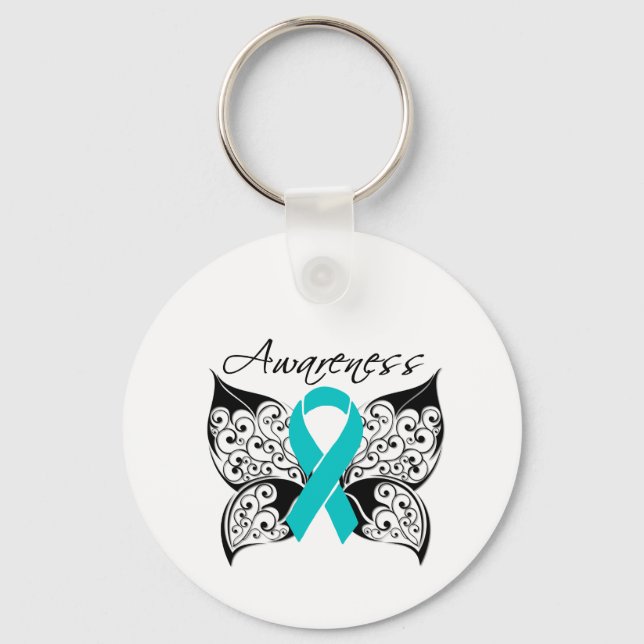 Porte-clés Sensibilisation aux papillons de tatouage - Cancer (Recto)