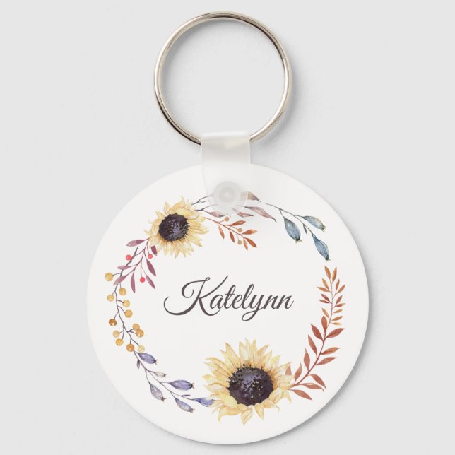 Porte-clés Serre florale de tournesol personnalisée (Recto)