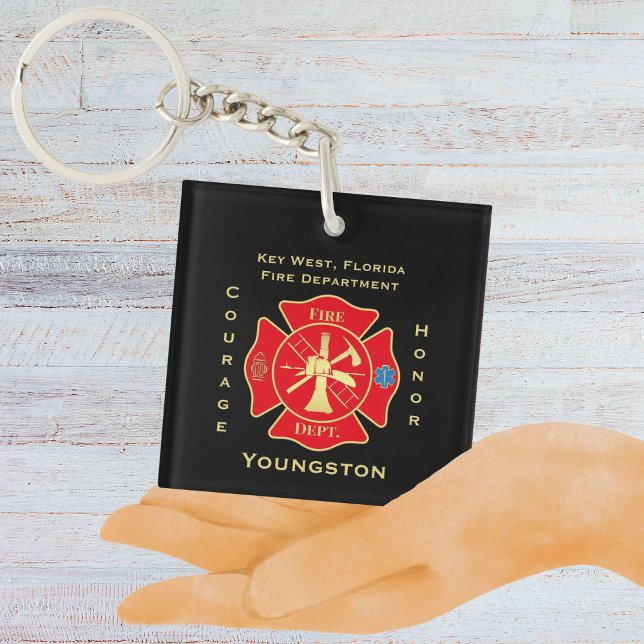 Porte-clés Service des incendies Emblem Courage Design d'honn (Firefighter Fire Department Maltese Cross Emblem Keychain)