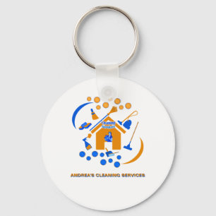 Porte-clés Services de nettoyage orange et bleu tendance Logo