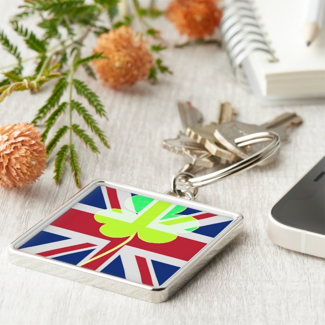 Porte-clés Shamrock du drapeau irlandais britannique Clover S (Côté)