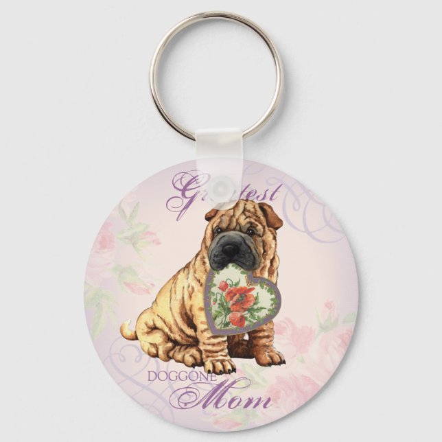 Porte-clés Shar-Pei Maman Coeur (Recto)