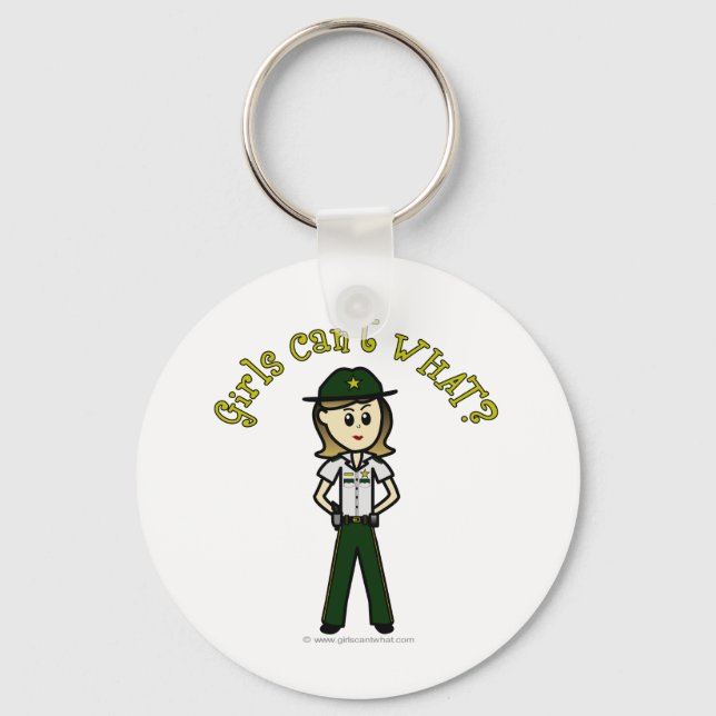 Porte-clés Sheriff Femme Lumière en Uniforme Vert (Recto)