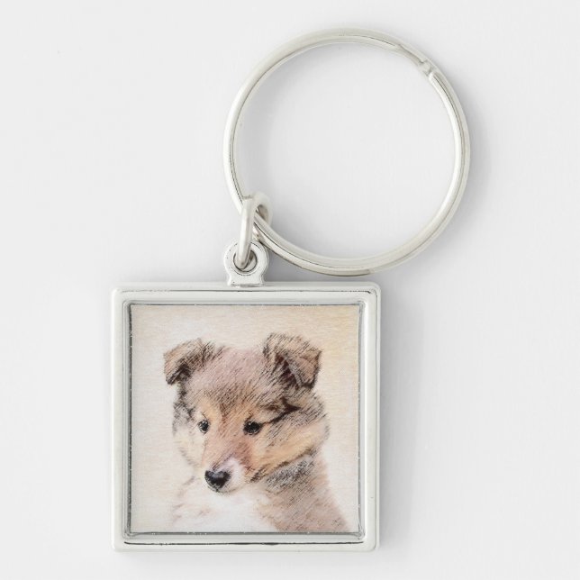 Porte-clés Shetland Sheepdog Puppy Peinture Chien original ar (Devant)