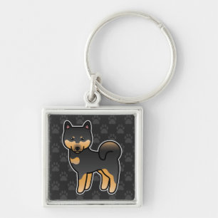 Porte-clés Shiba Inu de dessin animé noir et feu