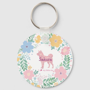 Porte-clés Shiba Inu Rose Pâle Pastel Nom Personnalisé avec C