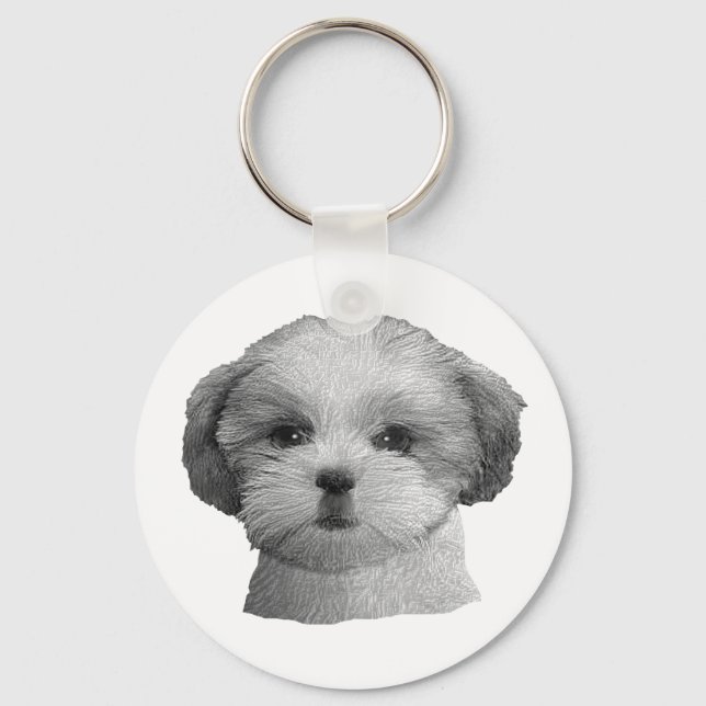 Porte-clés Shih Tzu - Image Stylisée - Ajouter Votre Texte Qw (Recto)