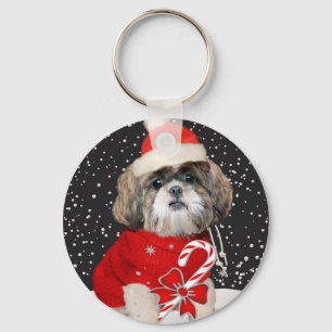Porte-clés Shih Tzu Père Noël Saison Salutations Porte - clé