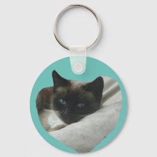 Porte-clés Siamese Cat Close Up Cust. BG Color Keychain