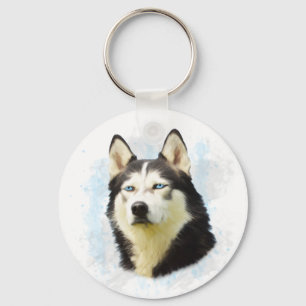 Porte-clés Sibérie Husky Dog Eau Couleur Art Peinture