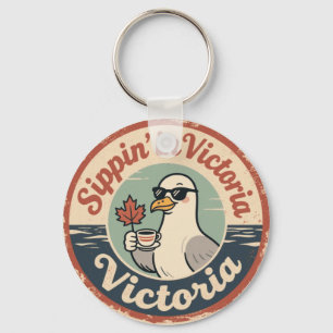 Porte-clés Sieste à Victoria avec un café Funny Seagull