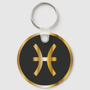 Porte-clés Signe de zodiaque Pisces, Porte - clé noir et or