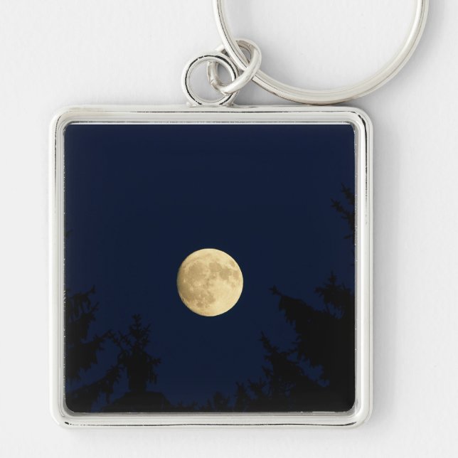 Porte-clés silhouette de forêt et lune mystique - (Devant)