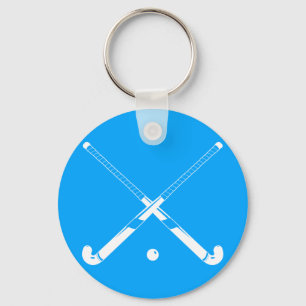 Porte-clés Silhouette de hockey de terrain Porte - clé bleu